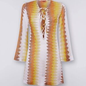 Missoni Yellow, Orange & White Zigzag Lace-Up Swim Cover-Up